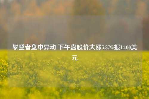 攀登者盘中异动 下午盘股价大涨5.57%报14.00美元