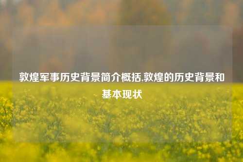 敦煌军事历史背景简介概括,敦煌的历史背景和基本现状